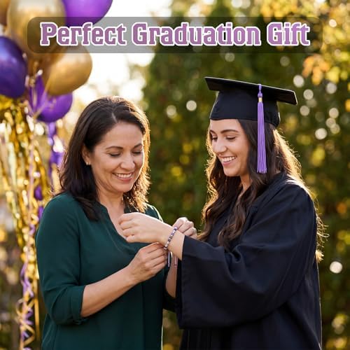 Vesici 8 Pcs Class of 2026 Graduation Gift Box Set for Women Her Grad Cap Box Glass Cup Makeup Bag Bracelet Pen Keychain College High School Graduation Gift for Daughter Sister Friend(Purple) - Image 5