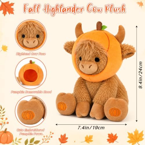 Fall Highland Cow Stuffed Animals - 9inch Pumpkin Highland Cow Plush - Image 2