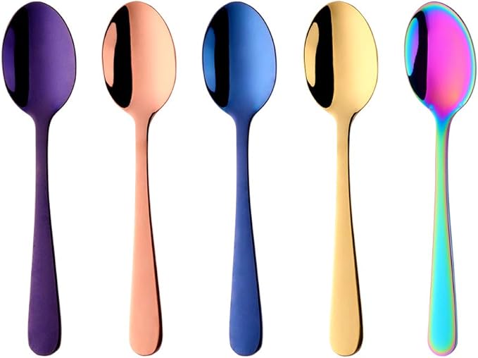Buyer Star Beautiful 5-color Teaspoons 5.5-Inch Mini Coffee Spoons Stainless Steel Sugar Demitasse Espresso Spoons