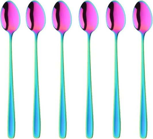 Buyer Star Long Handle Iced Tea Spoons Set of 6, 8 inch 18/10 Coffee Spoon Sets for Mixing, Cocktail Stirring, Tea, Coffee, Milkshake, Cold Drink