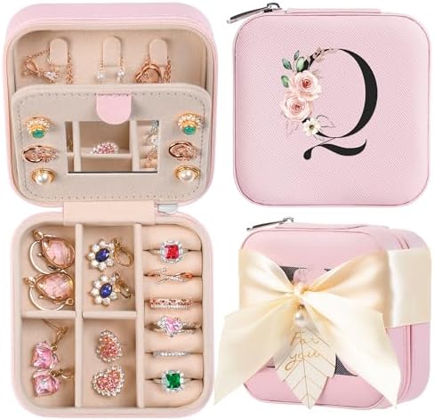 AYGXU Travel Jewelry Box for Women and Girls - Small Case With Initial A-Z - Teacher Gifts by AYGXU