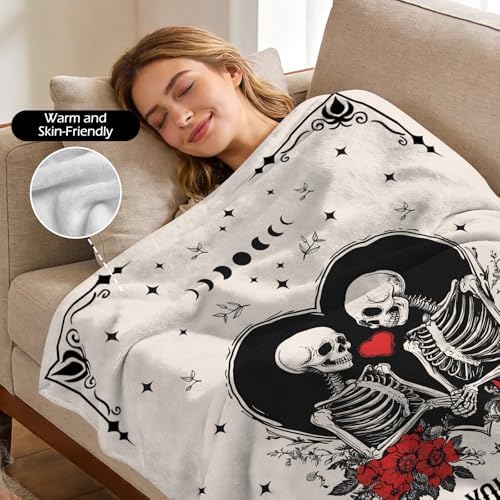 Funny Valentine Gift Blanket for Women Men with Gothic Skulls Themed Blanket - 50 x 60 Inch Soft Comfort Flannel Blankets for Girlfriend/Boyfriend/Wife/Husband/Couples Loving Blankets for Bed Sofa - Image 5