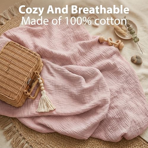 Muslin Mini Crib Sheet (38"x24"), 100% Cotton Cover, Breathable & Soft Mattress Pad, Boho Pink for Girls(1 Pack) - Image 3