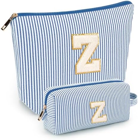 2 PCS Initial Makeup Bags for Women: Cosmetic Bag for Travel Toiletry - Birthday Gifts for 11 12 13 14 15 16 17 18 Years Old Girl Graduation Teacher Gift- Teen Girl Gifts Trendy Stuff - Blue Z by mibasies