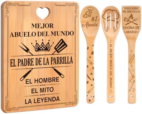 Regalos para Abuelo en Español, Tabla de Cortar de Bambú con 3 Utensilios by Apjielop-GiftsMaster