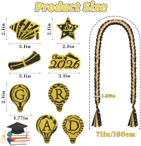 Class of 2026 Graduation Leis,Black&Gold Ribbon Lei Set with Handmade Accessory,Graduation Gift for Her Him - Image 3