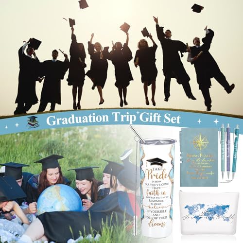 Domensi 6 Pcs Class of 2026 Graduation Gifts for Her Women Blue 20 oz Tumbler Makeup Bag Journal Ballpoint Pen Inspirational Graduation Gifts Set for College High School Daughter Sister Friend - Image 6