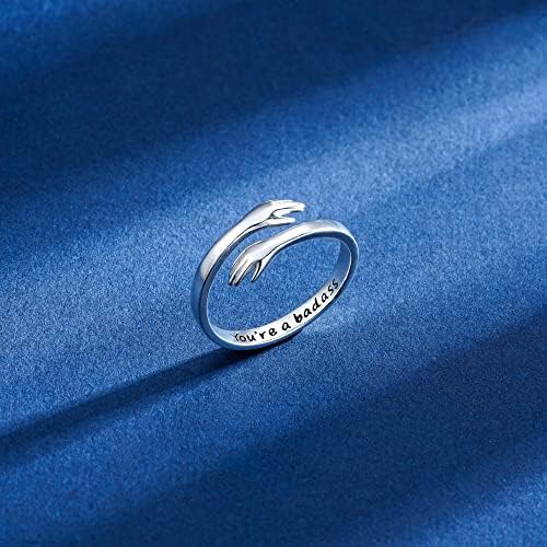 Yesteel S925 Sterling Silver Hug Ring for Women Teen Girls, Adjustable Ring Jewelry Mothers Day Birthday Gifts for Daughters Mom Sister Wife Friends Grandma - Image 3