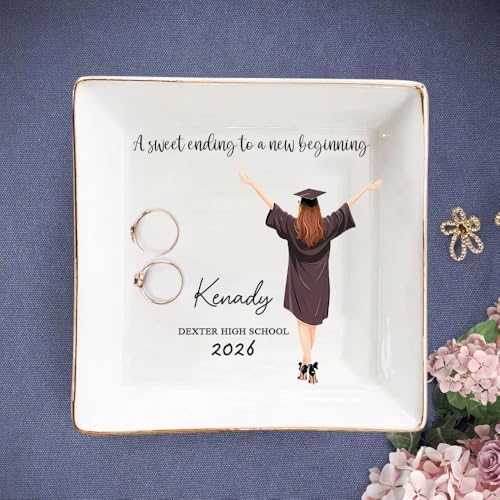 IZI POD Personalized Graduation Gifts for Her, Graduation Jewelry Dish, A Sweet Ending to a New Beginning, Gradua Senior Class of 2026, Gifts for Her, Women, Best Friends /1 by IZIPOD
