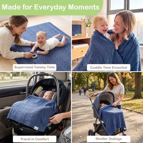 Organic Cotton Knit Boy Baby Blanket Infant Toddler Gift 31x43 in - Image 6