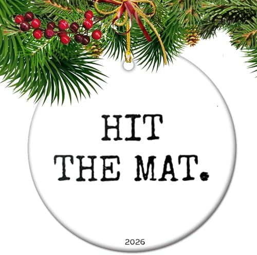 Fitness Wins 2026 Ornament, Minimalist Gym Ornament | Weight Lifter Runner Gift | Workout Motivation Keepsake - HIT THE MAT by Vexorion