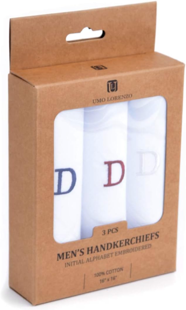 Initial Handkerchief for Men, Monogrammed Boxed 3 Piece Set,100% Cotton
