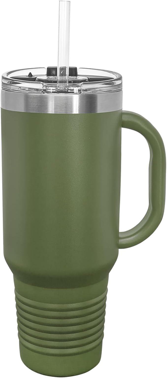 LaserGram 40oz Vacuum Insulated Travel Mug with Handle, Starfish, Personalized Engraving Included (Camo Green)