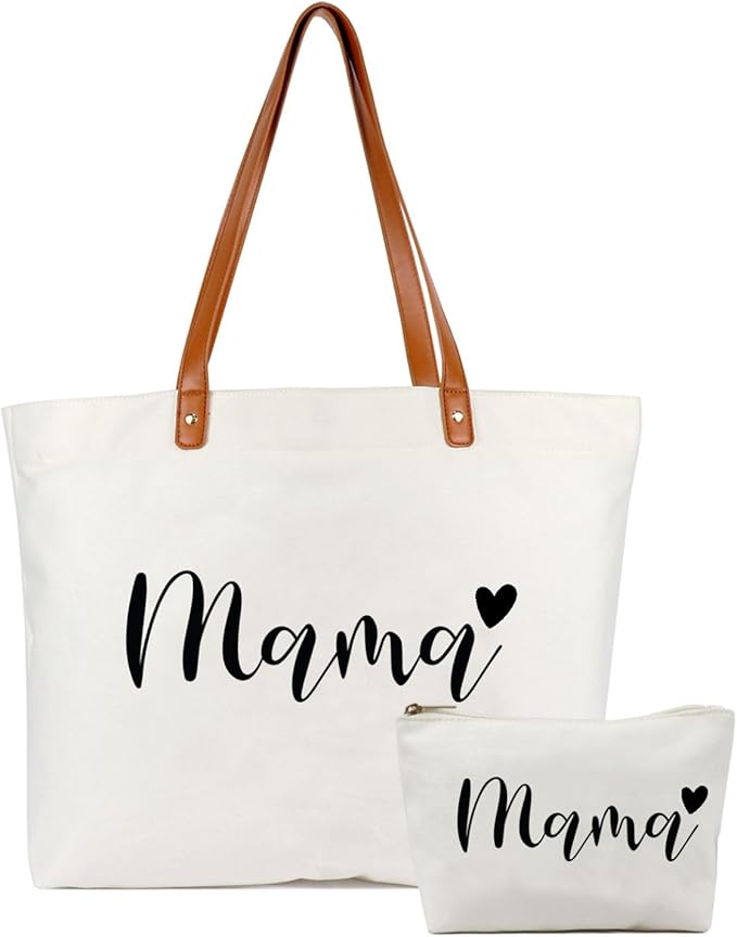 Lamyba New Mom Gifts, Mama Bag Tote with Makeup Bag, Cool Gifts for Mom to be/Expecting Mom/Pregnant Women