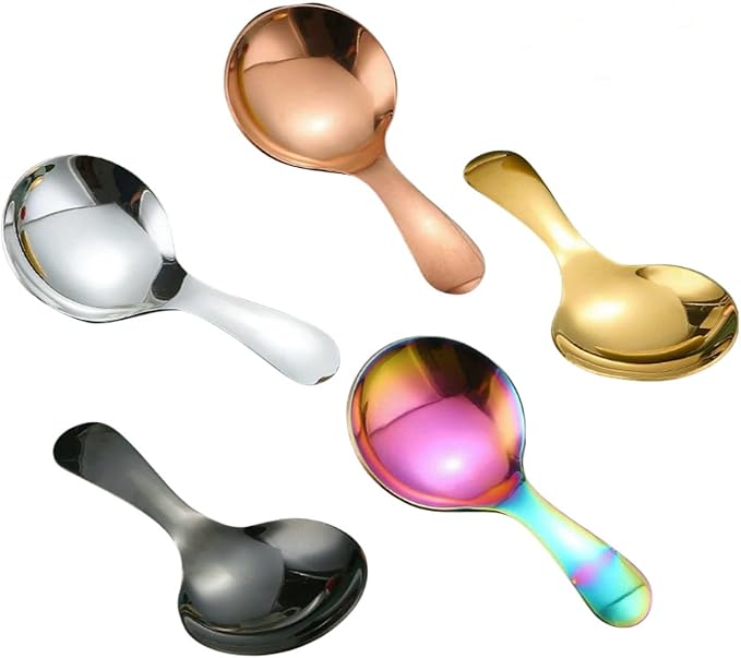 6 Pcs Stainless Steel Mini Spoon Short Handle Small Round Suitable For Dessert, Tea, Coffee, Cake, Sugar, Ice Cream Coffee Tea Spoon. (Phantom A)