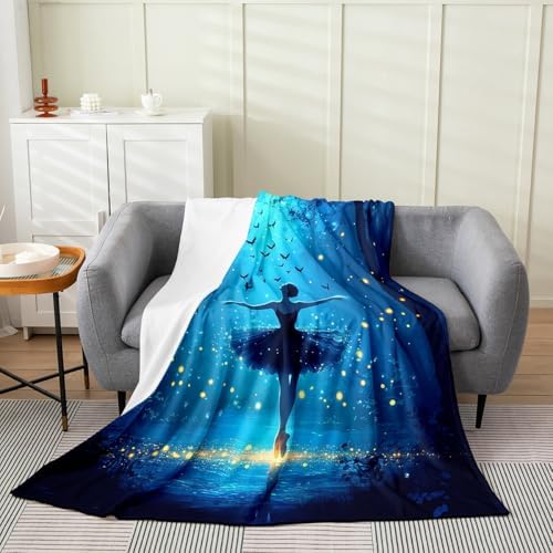 Erosebridal Ballerinas Flannel Blanket Throw 50x60 Inch Woodland Fleece Blanket Birds River Firefly Botanical Fuzzy Plush Throw Moonlight Dreamy Ballerinas Living Room Decor by Erosebridal