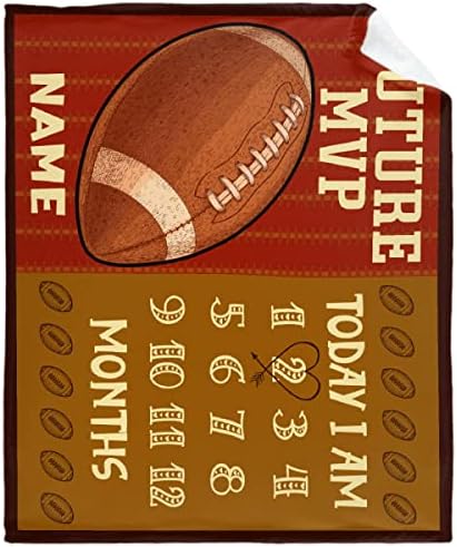 Personalized Baby Month Blanket Name Blanket Name Blanket | Monthly Milestone Blanket for Newborn Boy Girl | 30"x40" | Rugby Football Customized Throw Blanket with Name for Souvenir Gift by Home