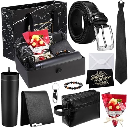 Tioncy 10 Pcs Mens Gift Set, 16oz Tumbler Wallet Belt Tie,Chinese Red by Tioncy