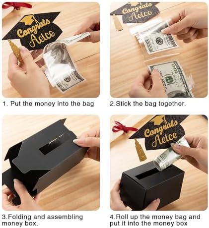 callie Personalized Graduation Money Box for Cash Gift Pull, Custom Class of 2026 Grad Money Holder with Name & 30 Pcs Plastic Bags, Gifts for College High School - Image 7