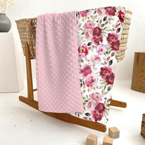 Pink Peonies Roses Baby Blankets for Girl Large Watercolor Blossoms Soft Mink Dotted Backing Double Layer Swaddle Receiving Blanket Spring Floral Bloom Bed Throws for Infant Toddler Nursery 30x40 - Image 6