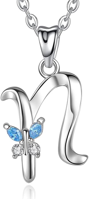 EUDORA Sterling Silver Butterfly Initial Necklaces for Women, Elegant Letter Neckles Personalized Gift for Mother, Sister, Daughter, 18 inch Chai