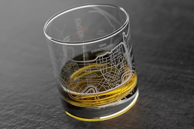 Well Told Engraved New Orleans Louisiana Map Rocks Glass, Old Fashioned Whiskey Glass (11 oz, Clear) Etched Whiskey Glass, Gifts For Whiskey Lovers