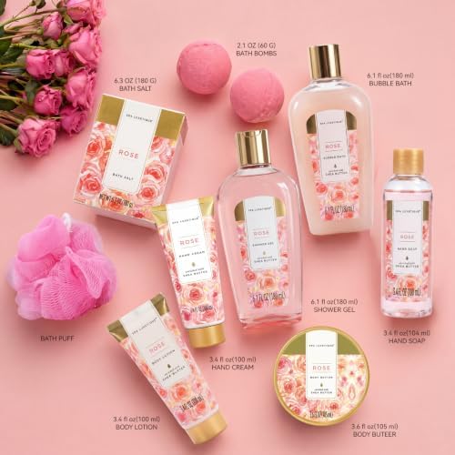 Spa Luxetique Rose 10pc Gift Baskets for Women Spa Gift Set - Image 2
