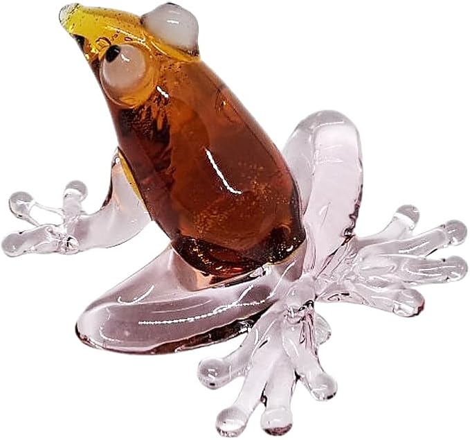 WitnyStore 1" Brown Frog Clear Feet Artistic Blown Glass Figurine Premium Hand-Blown Statue Tabletop Decoration Unique Collectible for Adult Collectors Handcrafted Elegant Home Room Decor