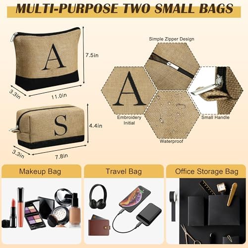 YOOLIFE Personalized Gifts for Women, Initial Jute Tote Bag & 2 Makeup Bags - Image 5