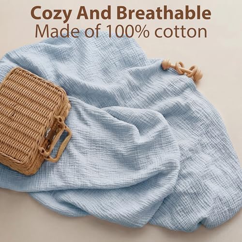 Muslin Bassinet Sheet Compatible with Maxi-Cosi Iora & Iora Air Bedside Sleeper - 100% Cotton Rectangular Mattress Pad Cover (33"x20"), Breathable & Soft, Boho (1 Pack Blue) - Image 4