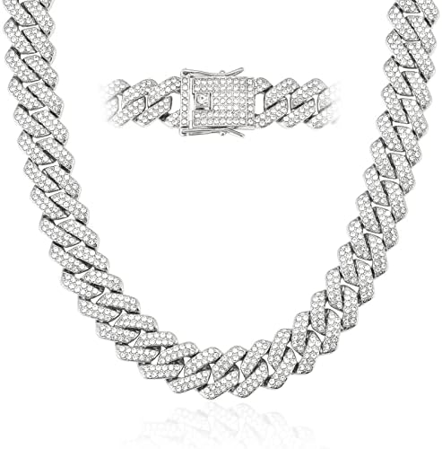 Mens Cuban Link Chain Miami Cuban Necklace 18K Gold Silver Chain For Men Women 14mm Iced Out Hip Hop Jewelry by CBLKUS
