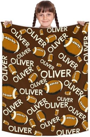 Personalized Baby Blankets for Girls Boys, Custom Baby Blanket with Name Swaddle Toddler Fleece Blanket Personalized Gift Brown Football Text - Image 2