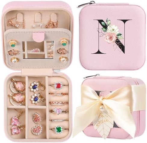 AYGXU Travel Jewelry Box for Women and Girls - Small Case With Initial A-Z - Teacher Gifts by AYGXU