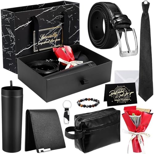 Tioncy 10 Pcs Mens Gift Set, 16oz Tumbler Wallet Belt Tie,Rose by Tioncy