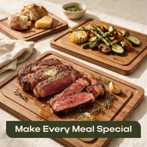 ROYAL CRAFT WOOD Wooden Cutting Boards for Kitchen Meal Prep & Serving - Bamboo Non Toxic Cutting Board Set with Deep Juice Groove Side Handles - Charcuterie & Chopping Butcher Block for Meat (3 Pcs) - Image 3