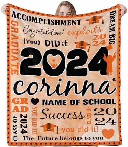 Funny Graduation Gift Customized Blanket Junior H Blanket Graduation Gifts for Girls/Boys Personalized Blankets Personalized Senior Class of 2024 Blankets with Photo and Name 80x70inch by Unknown