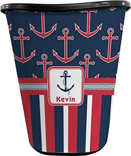 Personalized Nautical Anchors & Stripes Waste Basket - Double Sided (Black) by Unknown