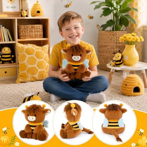 Bee Highland Cow Plush Toy-9inch Highland Cow Stuffed Animal - Image 4