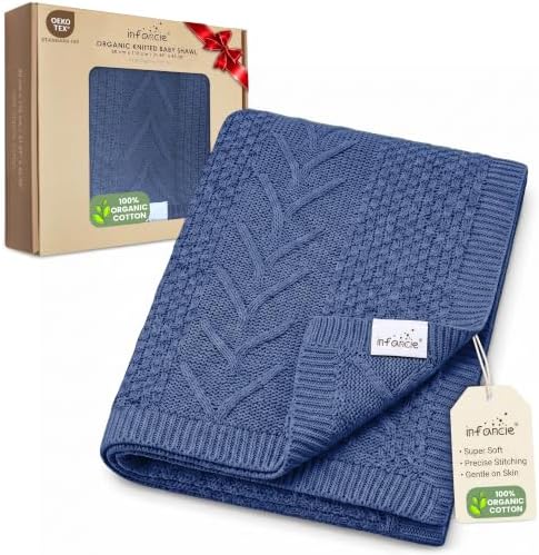 Organic Cotton Knit Boy Baby Blanket Infant Toddler Gift 31x43 in by Infancie