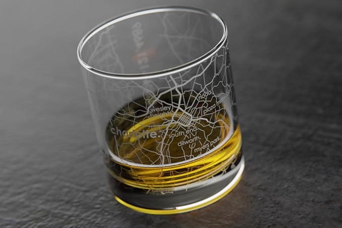 Well Told Engraved Charlotte North Carolina Map Rocks Glass, Old Fashioned Whiskey Glass (11 oz, Clear) Etched Whiskey Glass, Gifts For Whiskey Lovers
