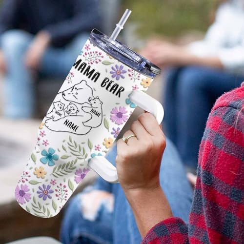 Gifts for Mom from Daughter Son, 40OZ Personalized Mama Bear Tumbler with Handle and Straw, Custom Mom Coffee Tumbler with Kids Names, Personalized Birthday Mothers Day Gift for Women, Her, Grandma - Image 5