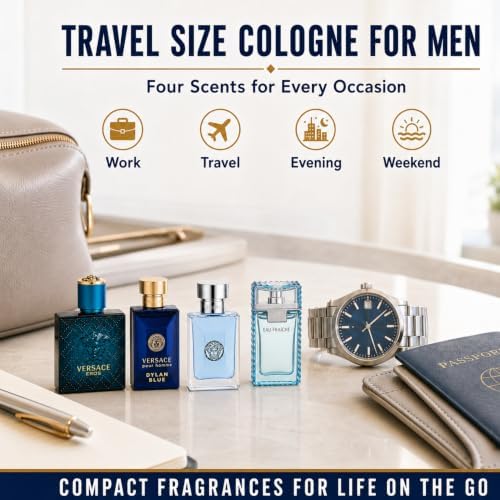 Versace Cologne for Men Set of 4 Mini Eros, Pour Homme, Dylan Blue, Eau Fraiche Perfume for Men Fragrance Sampler Set - Designer Mens Cologne Samples (4 Count, 0.17 oz) - Image 7