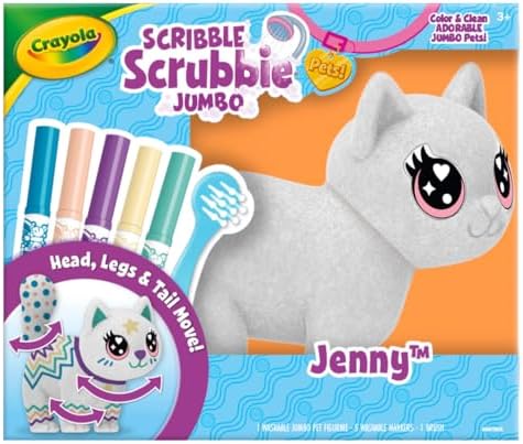 Crayola Scribble Scrubbie Jumbo Toy Cat, Large Posable Animal for Kids, Birthday, Gift for Girls & Boys, Washable Coloring & Grooming Toy, Ages 3+ - Image 2