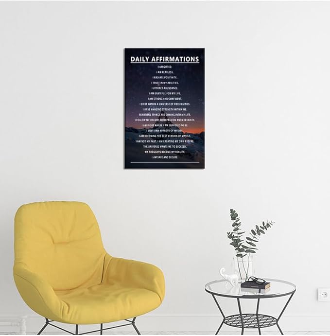 Daily Affirmations Motivational Canvas Wall Art Inspirational Poster Prints Artwork for Office Living Room Modern Home Decor Painting Pictures Stretched and Framed Ready to Hang [12''Wx 18''H]