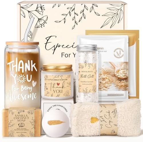 Thank You Spa Gift Basket for Women, Employee Appreciation Gifts for Coworkers, Relaxing Self Care Gift Box with Glass Cup Candle for Teacher Boss Secretary by Frerdui