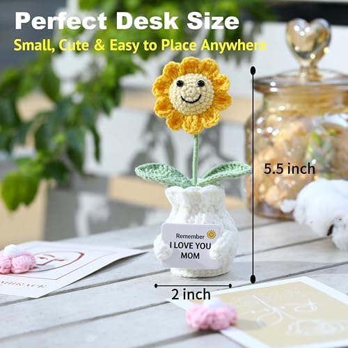Crochet Sunflower Gift for Mom from Daughter Son, “I Love You Mom” Handmade Flower, Cute Desk Decor, Appreciation Ready-to-Gift with Box - Image 4