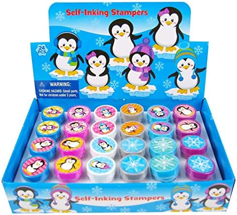 TINYMILLS 24 Pcs Penguin Assorted Stamps for Kids Self Ink Stamps (12 Different Designs) Birthday Party, Stocking Stuffers, Party Favors, Goody Bag Filler Treats, Classroom Rewards