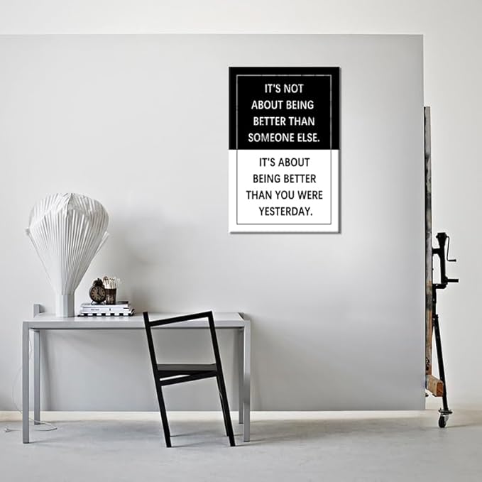 Inspirational Canvas Wall Art It's About Being Better Than You Were Yesterday Quote Motivational Poster Painting Prints Wall Pictures for Living Room Office Home Decor Framed Artwork [24''W x 36''H]