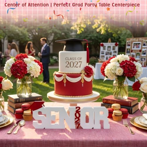 Senior 2027 Table Centerpiece Sign - Class of 2027 Graduation Table Decor - 15" Large Wooden Letter Sign for Party Decor, Photoshoot Props, High School & College Graduation Supplies (Red) - Image 3