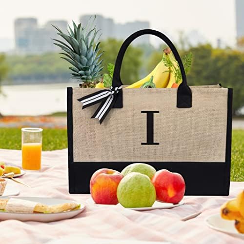 TOPDesign Personalized Initial Canvas Beach Bag, Monogrammed Gift Tote Bag for Women - Image 3